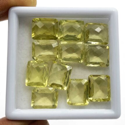 Natural Lemon Quartz Octagon Checker Cut Loose Gemstone Lot 9 Pcs 10*12 MM 48 CT
