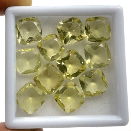 Natural Lemon Quartz Cushion Cut Loose Gemstone Lot 11 Pcs 11 MM 50 CT