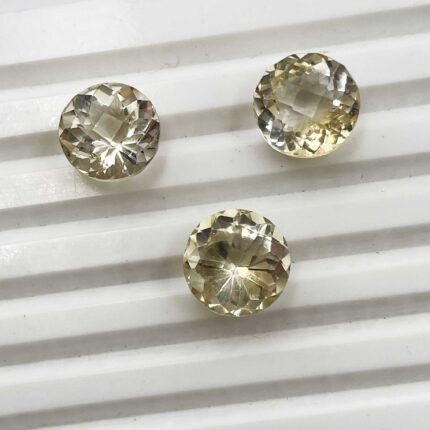 Natural Citrine Round Checker Cut Loose Gemstone Lot 3 Pcs 12 MM 18 CT