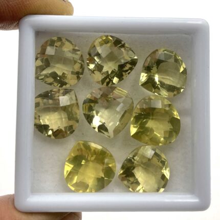 Natural Lemon Quartz Heart Checker Cut Loose Gemstone Lot 8 Pcs 14 MM 60 CT