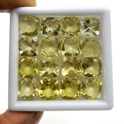 Natural Lemon Quartz Cushion Cut Loose Gemstone Lot 14 Pcs 10 MM 50 CT