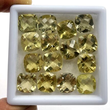 Natural Lemon Quartz Cushion Checker Cut Loose Gemstone Lot 14 Pcs 10 MM 53 CT