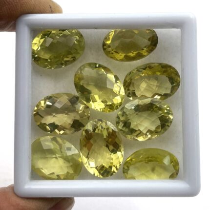 Natural Lemon Quartz Oval Checker Cut Loose Gemstone Lot 12 Pcs 12*16 MM 107 CT