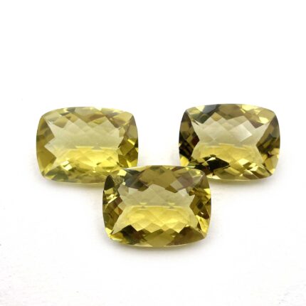 Natural Lemon Quartz Cushion Checker Cut Loose Gemstone Lot 3 Pcs 15*20 MM 53 CT