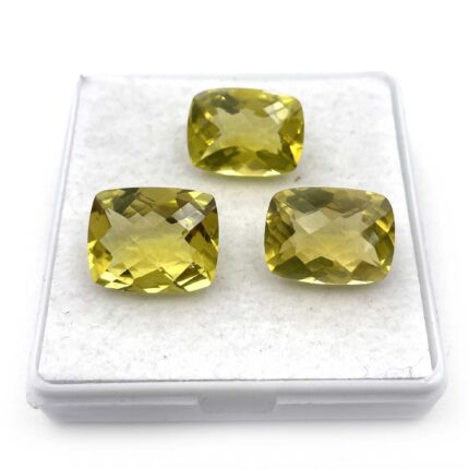 Natural Lemon Quartz Cushion Checker Cut Loose Stone Lot 3Pcs 12*16-13*16MM 31CT