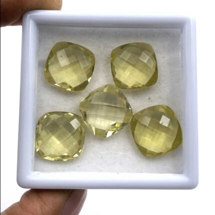 Natural Lemon Quartz Cushion Briolette Cut Loose Stone Lot 5 Pcs 14 MM 47 CT