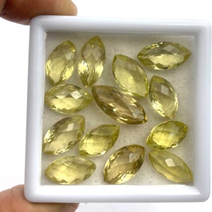 Natural Lemon Quartz Marquise Checker Cut Stone Lot 16 Pcs 7*14-8*18 MM 57 CT