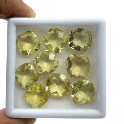 Natural Lemon Quartz Cushion Checker Cut Loose Stone Lot 8 Pcs 12 MM 50 CT