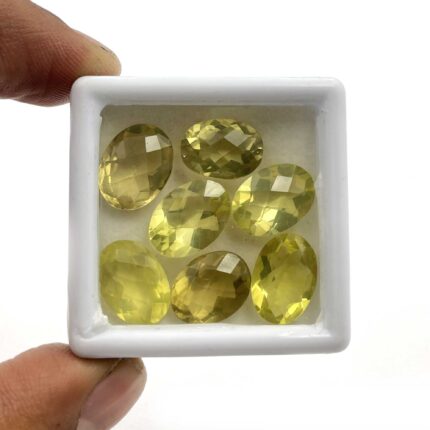 Natural Lemon Quartz Oval Checker Cut Stone Lot 17 Pcs 9.5*13-10*14 MM 95 CT