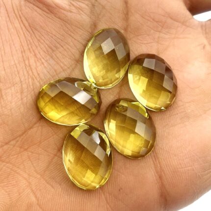 Natural Lemon Quartz Oval Checker Cut Loose Stone Lot 5 Pcs 15*20 MM 82.75 CT