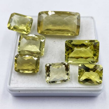Natural Lemon Quartz Octagon Checker Cut Stone Lot 7 Pcs 10*13-14*25 MM 81 CT