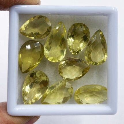 Natural Lemon Quartz Pear Checker Cut Stone Lot 7 Pcs 11*15-11*19 MM 50 CT