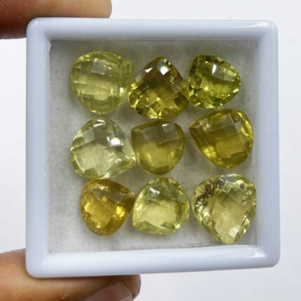 Natural Lemon Quartz Heart Checker Cut Loose Stone Lot 11 Pcs 8-16 MM 71 CT