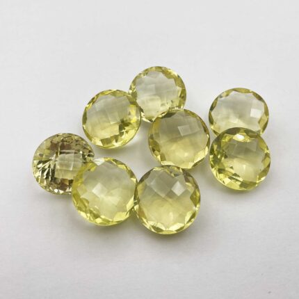 Natural Lemon Quartz Round Checker Cut Loose Stone Lot 4 Pcs 20-21 MM 117 CT