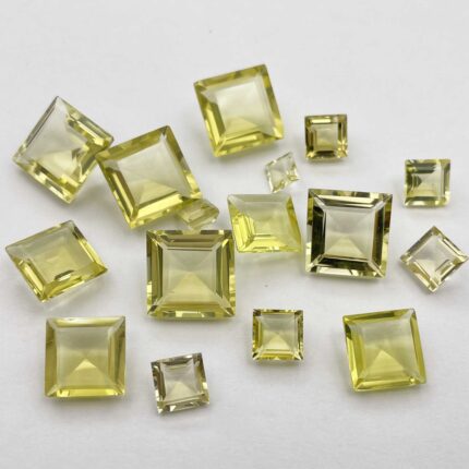 Natural Lemon Quartz Square Cut Loose Stone Lot 17 Pcs 6-14 MM 94 CT