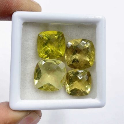 Natural Lemon Quartz Cushion Checker Cut Stone Lot 4 Pcs 12-14 MM 35 CT