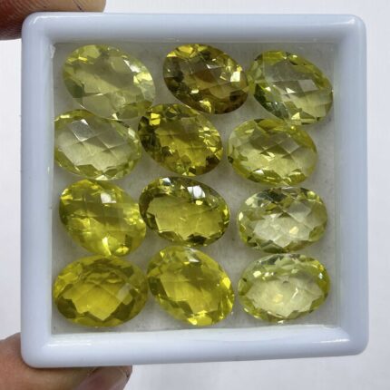 Natural Lemon Quartz Oval Checker Cut Stone Lot 20 Pcs 10*14 MM 102 CT