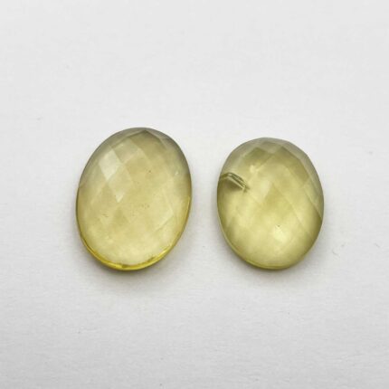Natural Lemon Quartz Oval Checker Cut Stone Lot 2 Pcs 15*20-15*21 MM 27.55 CT