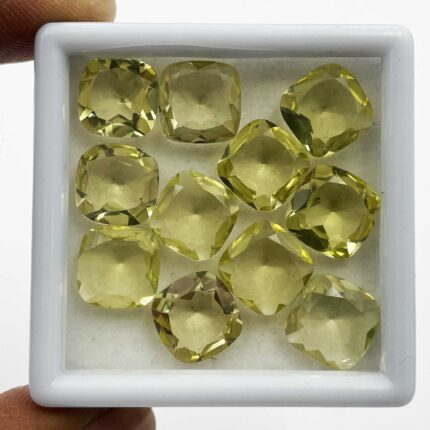 Natural Lemon Quartz Cushion Cut Loose Gemstone Lot 13 Pcs 11 MM 61 CT