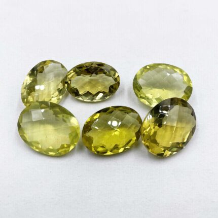 Natural Lemon Quartz Oval Checker Cut Loose Stone Lot 2 Pcs 17*23-20*25 MM 57 CT