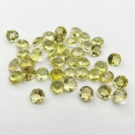 Natural Lemon Quartz Round Checker Cut Loose Stone Lot 28 Pcs 10 MM 100 CT