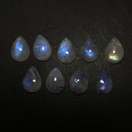 Natural Rainbow Moonstone Pear Cabochon Loose Stone Lot 9 Pcs 10*14 MM 51.55 CT