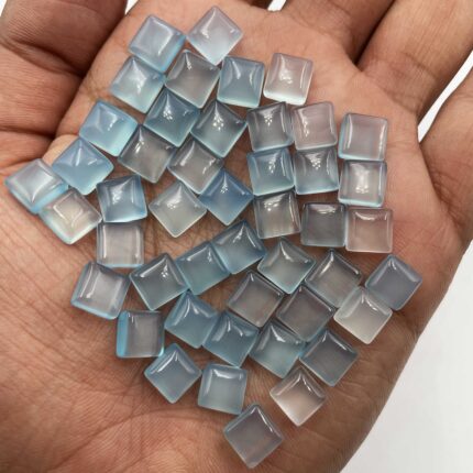Natural Blue Chalcedony Square Cabochon Loose Gemstone Lot 46 Pcs 8 MM 136 CT