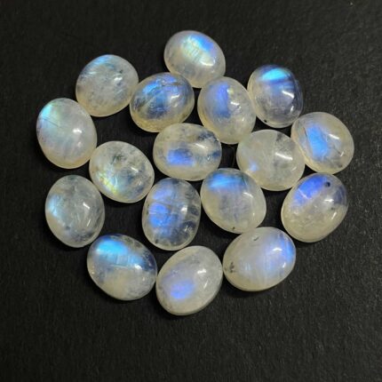 Natural Rainbow Moonstone Oval Cabochon Loose Gemstone Lot 31 Pcs 8x10 MM 96 CT