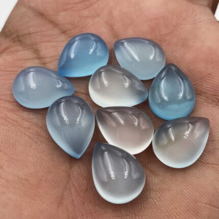 Natural Blue Chalcedony Pear Cabochon Stone Lot 9 Pcs 12*16 MM 80 CT