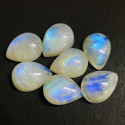 Natural Rainbow Moonstone Pear Cabochon Loose Gemstone Lot 9 Pcs 12x16 MM 81 CT