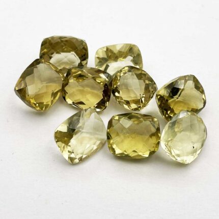 Natural Lemon Quartz Cushion Checker Cut Stone Lot 9 Pcs 11.50*13-12*14 MM 80 CT