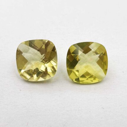 Natural Lemon Quartz Cushion Checker Cut Loose Stone Lot 2 Pcs 16 MM 26 CT