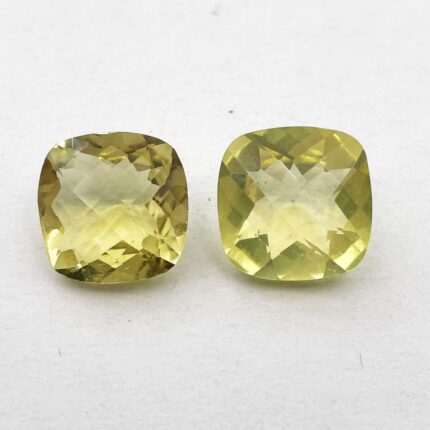 Natural Lemon Quartz Cushion Checker Cut Loose Stone Lot 2 Pcs 15 MM 24 CT
