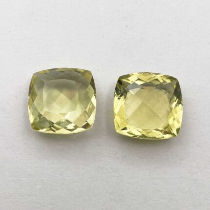 Natural Lemon Quartz Square Cushion Checker Cut Loose Stone Lot 2 Pcs 18 MM 42CT