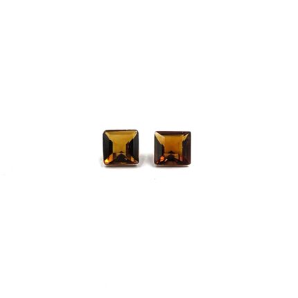 Natural Brandy Citrine Square Cut Loose Gemstone Lot 2 Pcs 3.5 MM .44 CT
