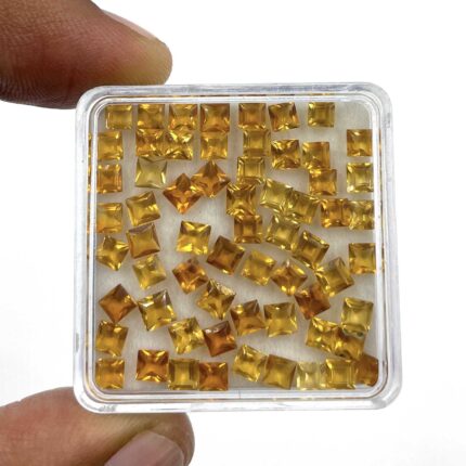 Natural Brandy Citrine Square Cut Loose Gemstone Lot 63 Pcs 3-3.5 MM 12 CT