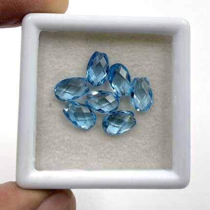 Natural Swiss Blue Topaz Pear Top Drill Cut Stone Lot 7 Pcs 5.5*8.5 MM 10.75 CT
