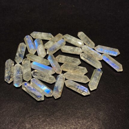 Natural Rainbow Moonstone Faceted Double Point Pencil Stone Lot 10 Pcs 7*25 MM