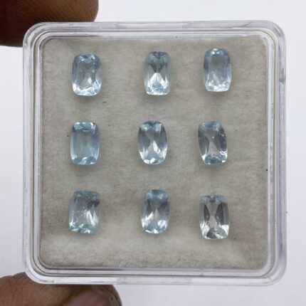 Natural Sky Blue Topaz Cushion Cut Loose Gemstone Lot 9 Pcs 4*6 MM 5.4 CT