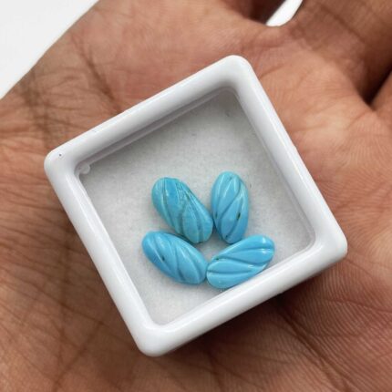 Natural Sleeping Beauty Turquoise Oval Carving Loose Stone Lot 4Pcs 5*10 MM 3 CT