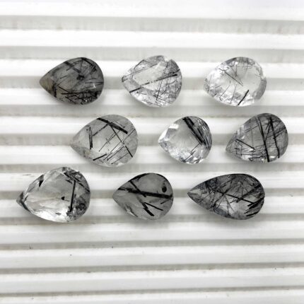 Natural Black Rutile Quartz Pear Mix Cut Stone Lot 15 Pcs 13*15-19.5*26 MM 150CT