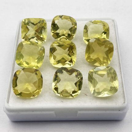 Natural Lemon Quartz Cushion Cut Loose Gemstone Lot 14 Pcs 12 MM 90 CT