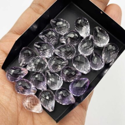 Natural Pink Amethyst Tear Drop Half Drill Cut Stone Lot 12 Pcs 10*14 MM 108 CT