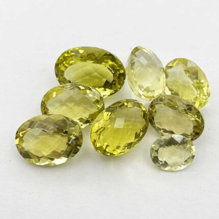 Natural Lemon Quartz Oval Checker Cut Stone Lot 8 Pcs 10*12-15*20 MM 105 CT