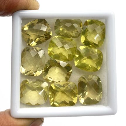 Natural Lemon Quartz Cushion Checker Cut Stone Lot 9 Pcs 12*14 MM 68 CT