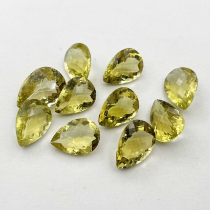 Natural Lemon Quartz Pear Checker Cut Loose Stone Lot 10 Pcs 13*18-15*20MM 106CT