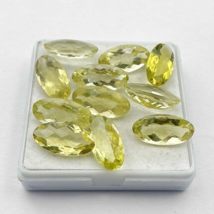 Natural Lemon Quartz Oval Checker Cut Loose Gemstone Lot 11 Pcs 9*17.5 MM 62 CT