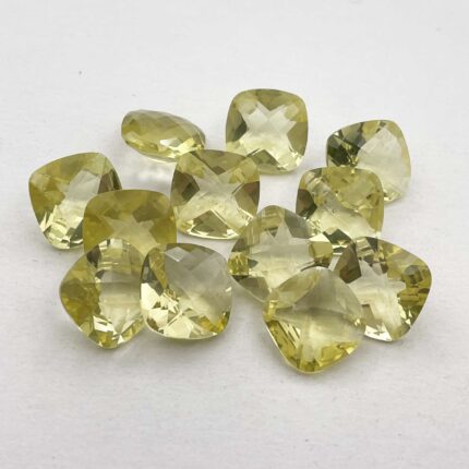 Natural Lemon Quartz Cushion Checker Cut Loose Stone Lot 12 Pcs 14 MM 106 CT