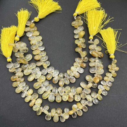 Natural Golden Rutile Pear Smooth Gemstone Beads 5x7-8x12 mm 143 CT 9 Inch