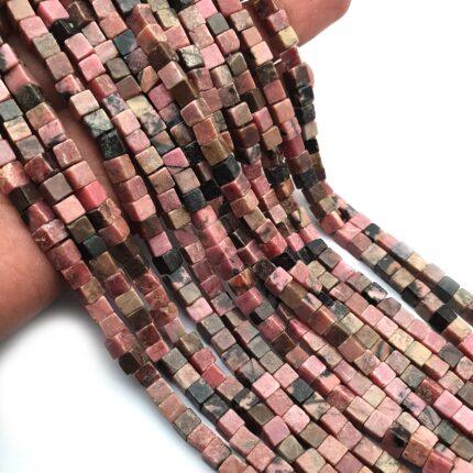 Natural Rhodonite Cube Shape Beads Smooth Gemstone Box Briolettes 4-5 mm 16 Inch